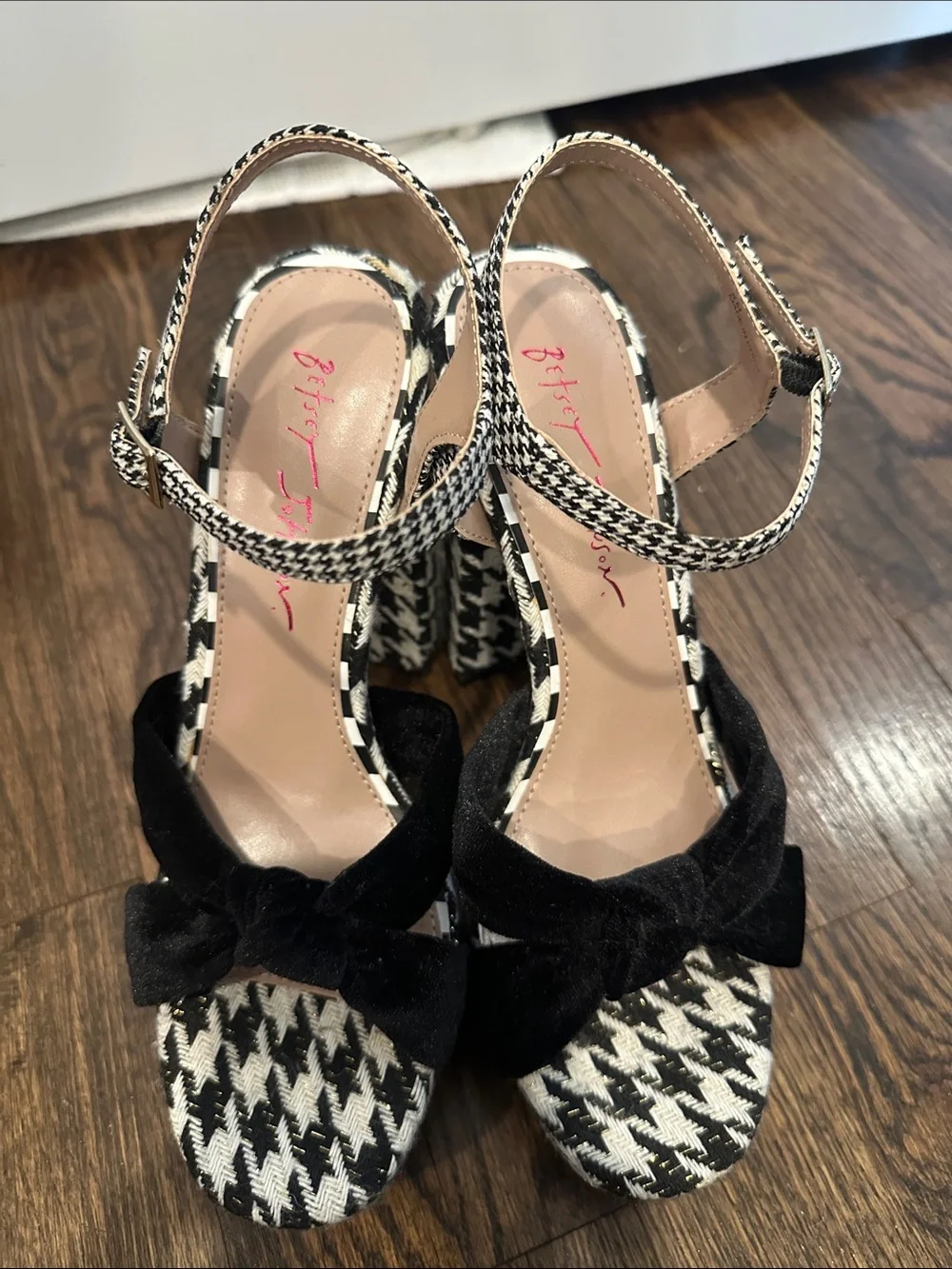 Betsey Johnson Black & White Houndstooth Platform Sandals